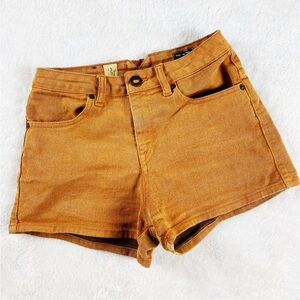 Volcom Women’s Mustard Orange What the Twill High Waisted Shorts Size 3